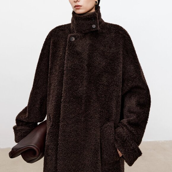 CHICJOC Vintage-Style Convertible Collar Alpaca Wool Coat – Size 36 – Rare Suri - Picture 13 of 16